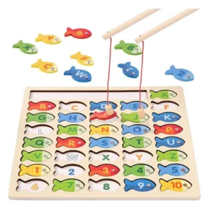 Wooden Magnetic Fishing Game for Toddlers, Montessori Fine Motor Skills Toy with Letters and Numbers, Preschool Classroom Learning ABC and Math Educational Toys Gifts for 3 4 5+ Year Old Kids(2 Poles)