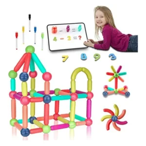 Magnets for Kids STEM Learning Toys Magnetic Building Blocks Sticks, 3D Educational Toys, Including Dry Erase Whiteboard and Markers, Montessori Toys for Toddlers Boys Girls Ages 3 + (81 PCS)